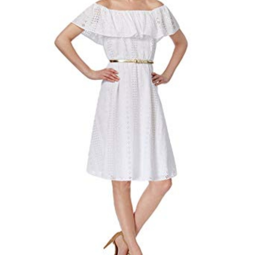 Off shoulder Calvin Klein eyelet dress.